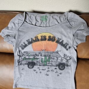 Vans Kids Gray Tee with Orange Sun & Green Cactus Van